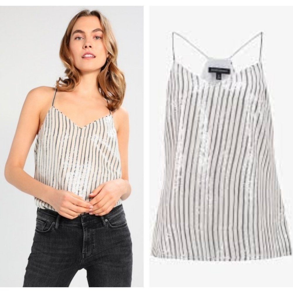 NEW Banana Republic Sparkling Silver Sequin Stripe V Neck Camisole Top